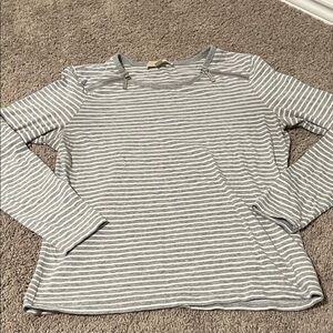 Michael Kors Gray and White Striped Long Sleeve Top